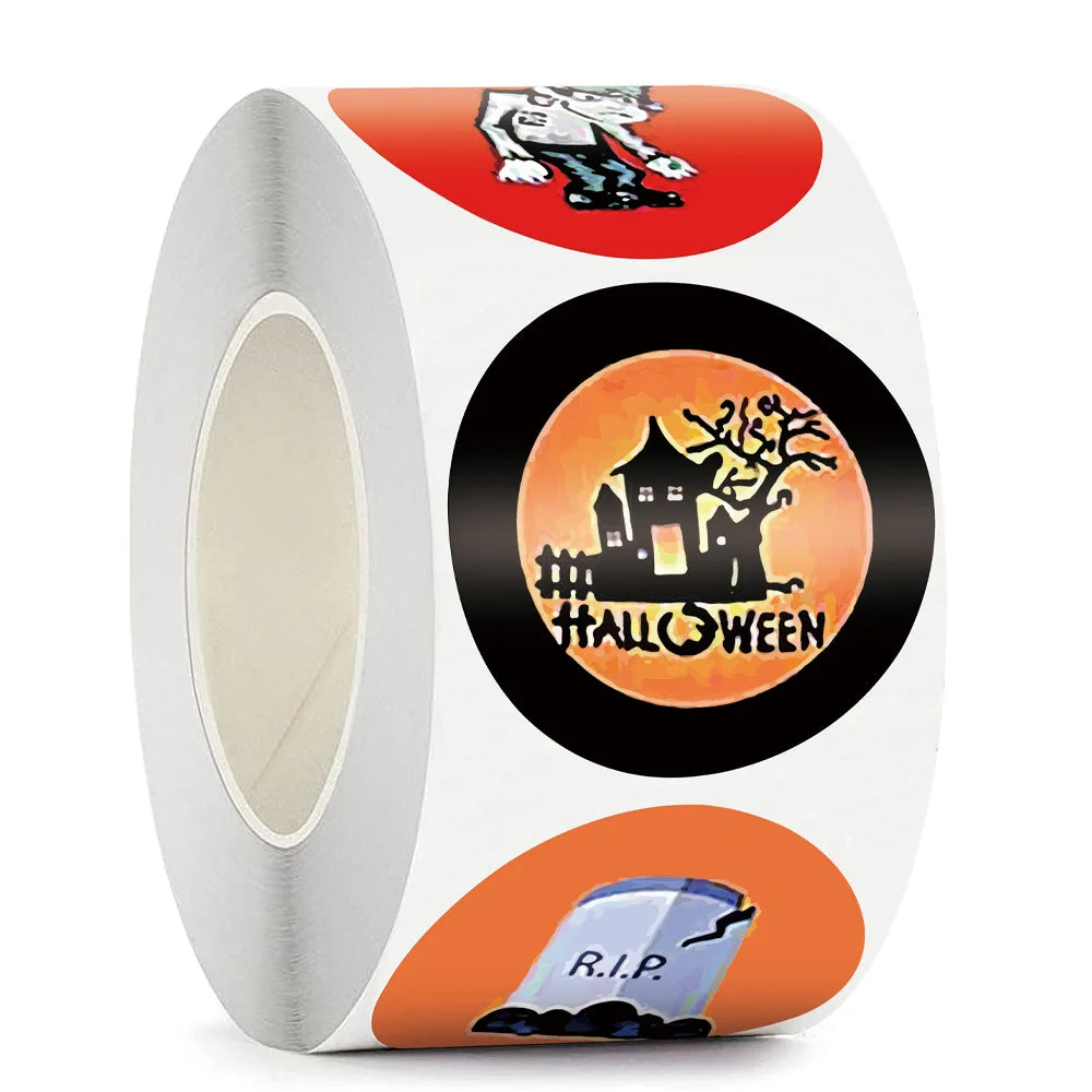 100-500pcs Halloween Vampire Round Stickers Envelope Sealing Labels Candy Bag Sticker Halloween Decoration Decor Pumpkin (Online Order Only)