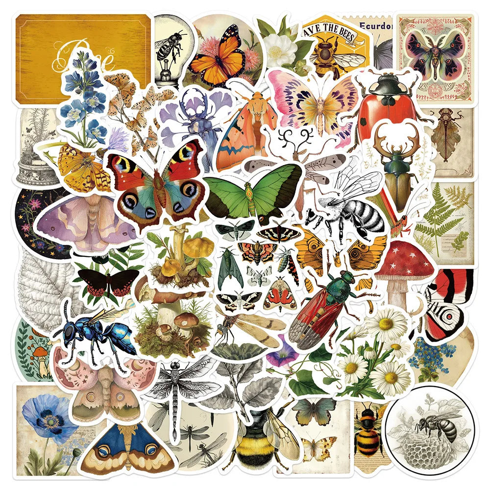 Flora Fauna Stickers 10/30/50PCS Retro Specimen DIY Decals for Luggage Laptop Phone Guitar Car Bike Skateboard (Online Order Only)