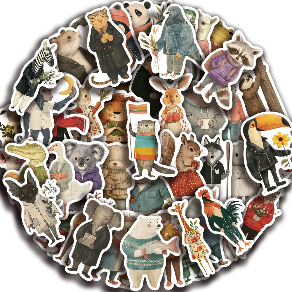 50pcs Vintage Animals Cliparts Stickers Aesthetic Motorcycle Phone Car Skateboard Laptop Sticker Decal Classic Kids Toy (Online Order Only)