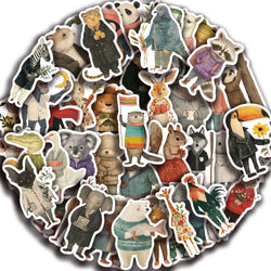 50pcs Vintage Animals Cliparts Stickers Aesthetic Motorcycle Phone Car Skateboard Laptop Sticker Decal Classic Kids Toy (Online Order Only)