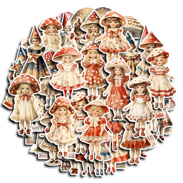10/30/50pcs Cute Retro Mushroom Head Girl Cartoon Stickers Decals Notebook Laptop Phone Suitcase Stationery Sticker Kids Toys (ONLINE ORDER ONLY)