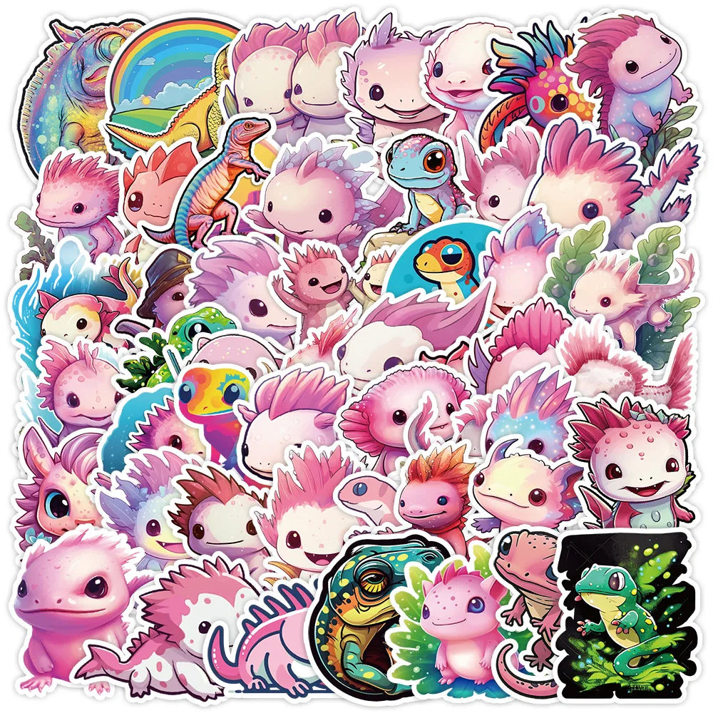 Kawaii Salamander Stickers Cute Pink Animal Decals for Diary, Scrapbook, Laptop, Phone, Car, Bike - 10/30/50PCS (Online Order Only)