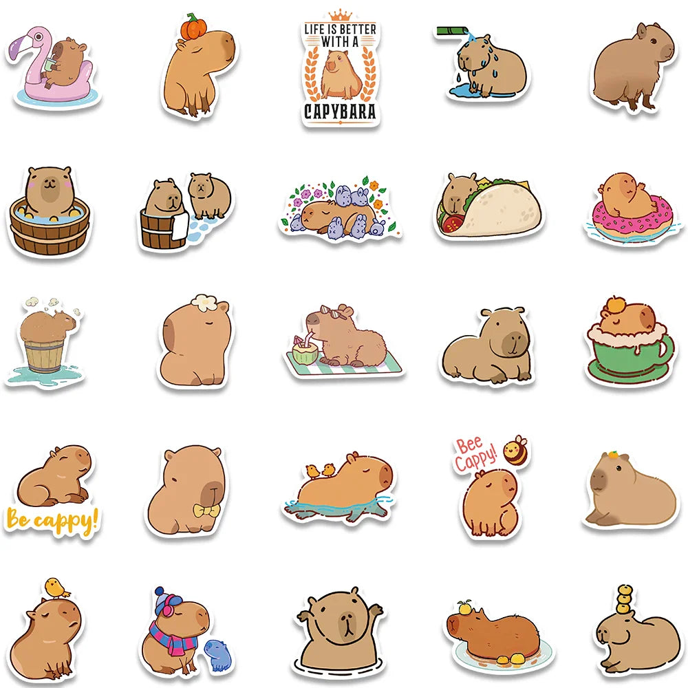 50pcs Cute Cartoon Animals Capybara Stickers Kids Gift For Laptop Luggage Phone Notebook Waterproof Graffiti Bicycle Decals (ONLINE ORDER ONLY)