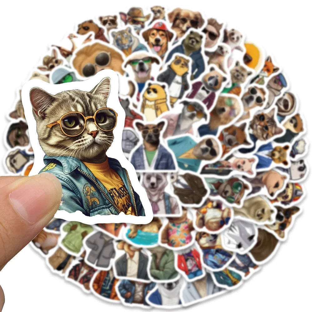 82pcs Funny Cartoon Animal Portraits with Clothes and Glasses Stickers (Online Order Only)