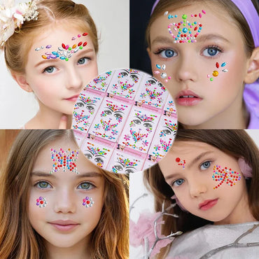 12Pcs 3D Stickers On The Face Rhinestone Makeup Bright Face Art Sticker Girl's Temporary Tattoo Rhinestone For Strasse Makeup &* (Online Order Only)