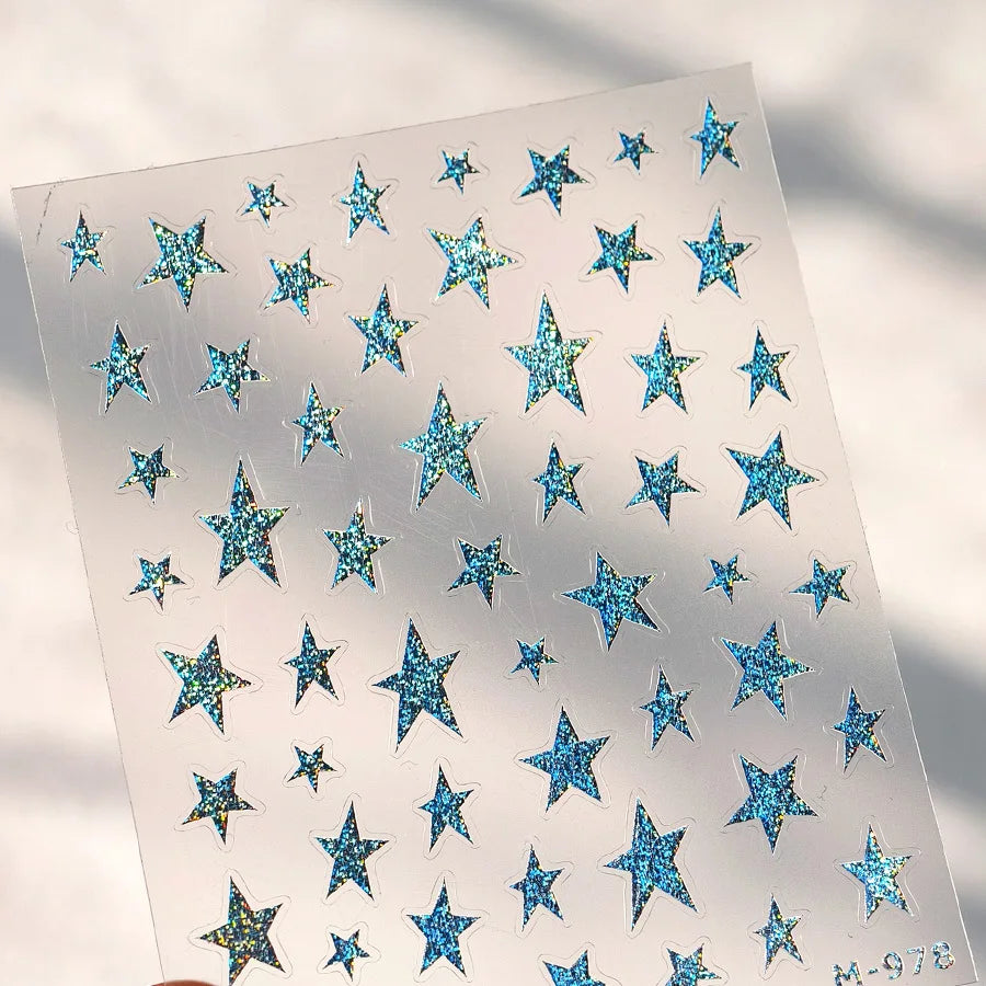 Sparkle Laser Silver Starburst Five-pointed Star Geometric Tiny Spot Romantic 5D Self Adhesive Nail Art Stickers Manicure Decals (ONLINE ORDER ONLY)