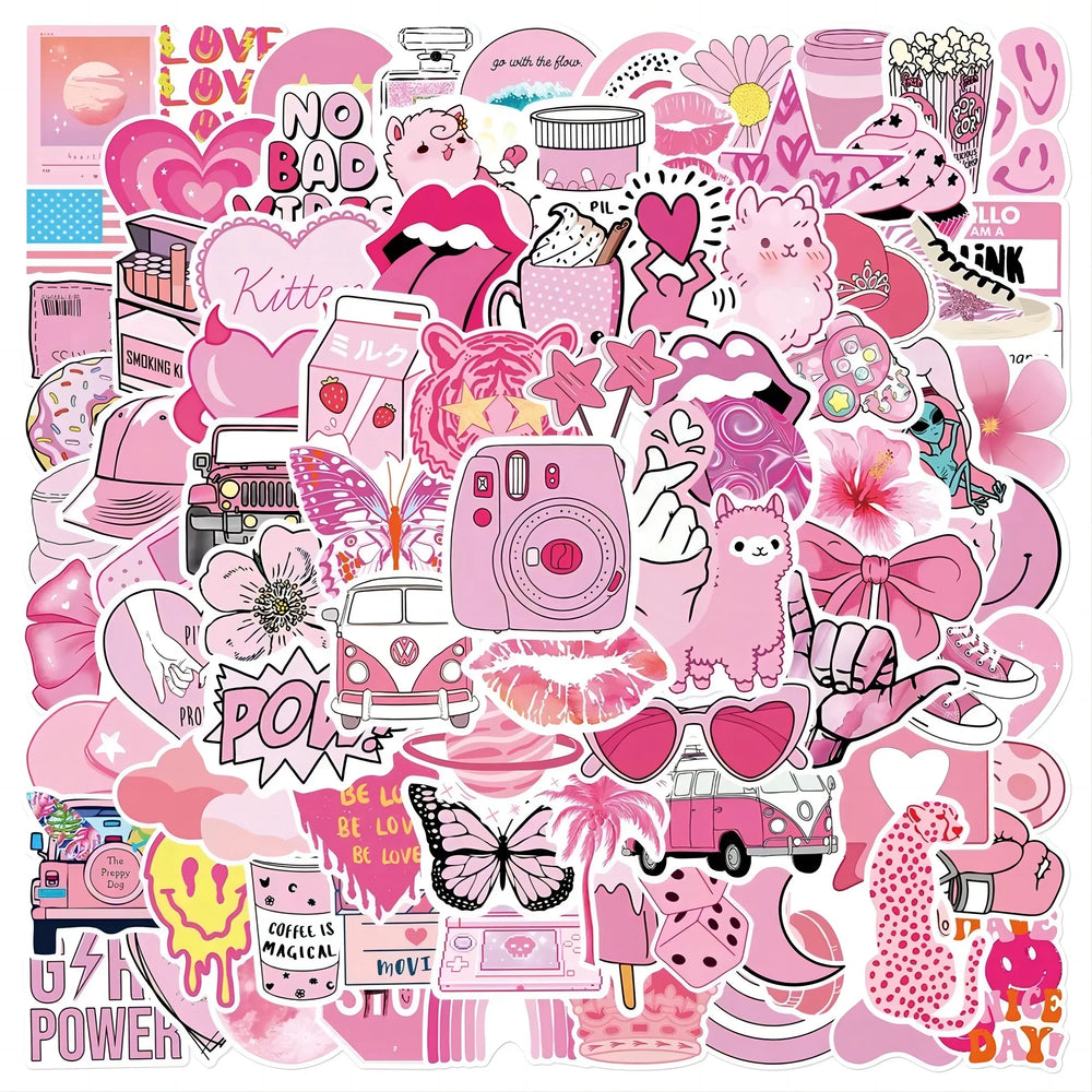50/100PCS Pink VSCO Cute Girl Stickers Aesthetic Skateboard Laptop Guitar Graffiti Luggage Sticker Waterproof Decal Toys (Online Order Only)