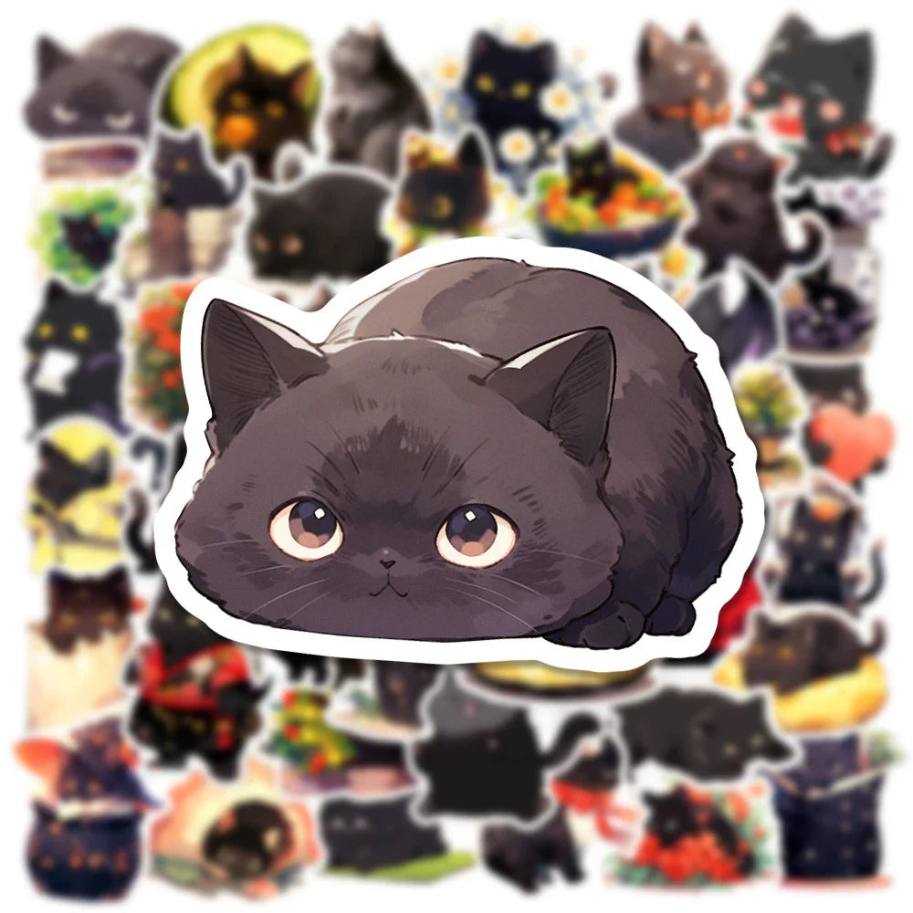 10/30/50pcs Cute Cartoon Black Cat Stickers Decals Laptop Motorcycle Phone Car Diary Luggage Decoration Sticker for Kids Toys (ONLINE ORDER ONLY)
