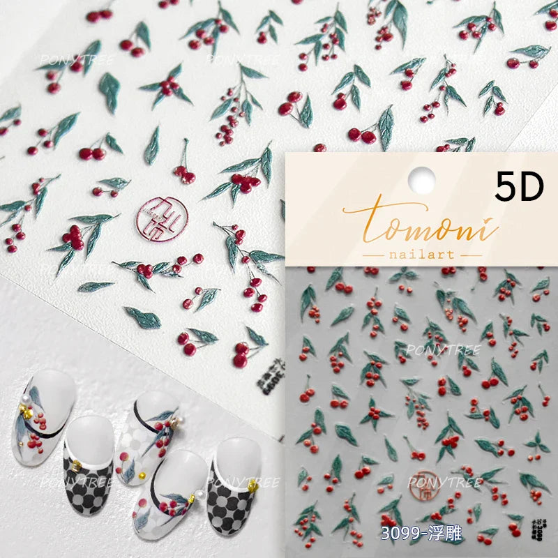 Chic Begonia Flower Miss-grass Pink Gradient Cherry-apple Tree Leaves Peach Blossom Adhesive Nail Art Spring Nail Stickers Decal (ONLINE ORDER ONLY)