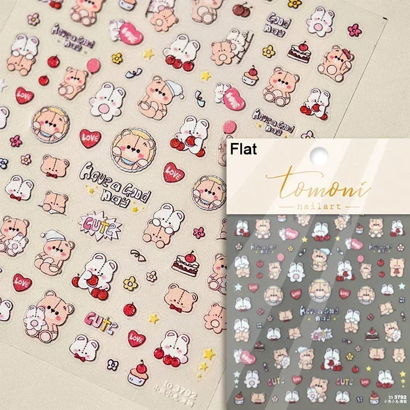 Bowknot Dog puppy Christmas Hat Strawberry Cake Food Coffee Cherry Love Heart Adhesive Nail Art Sticker Reliefs Manicure Decals (Online Order Only)