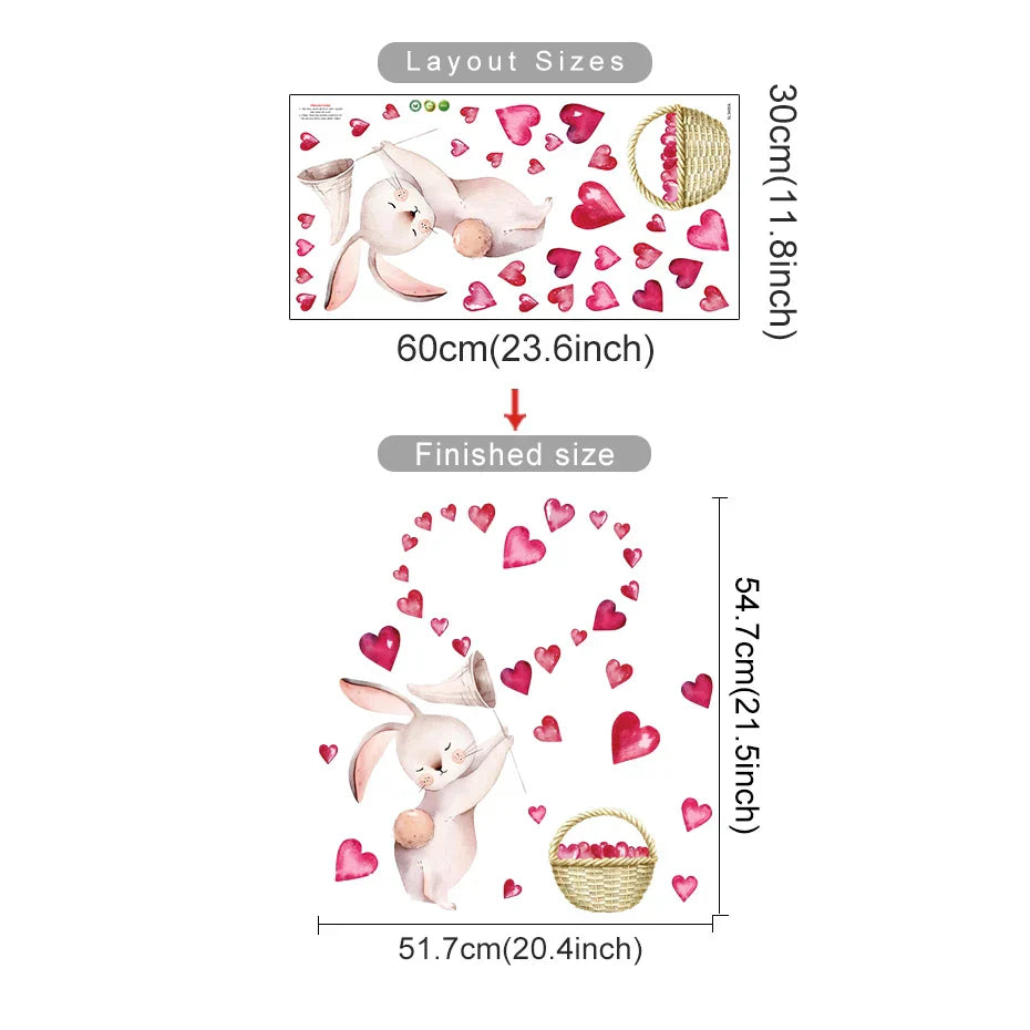 Cartoon Rabbit Heart Wall Stickers Removable Decals for Bedroom Nursery Decor (Online Order Only)