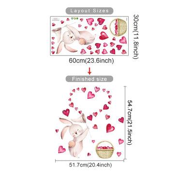 Cartoon Rabbit Heart Wall Stickers Removable Decals for Bedroom Nursery Decor (Online Order Only)