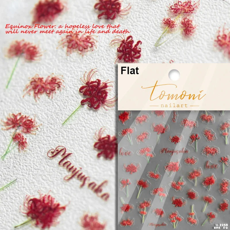 Pretty Red Equinox Flowers Tragedy Love Nine-tailed Fox Mask Manjusaka Chinese Style Soft Relief Nail Art Sticker Manicure Decal (ONLINE ORDER ONLY)