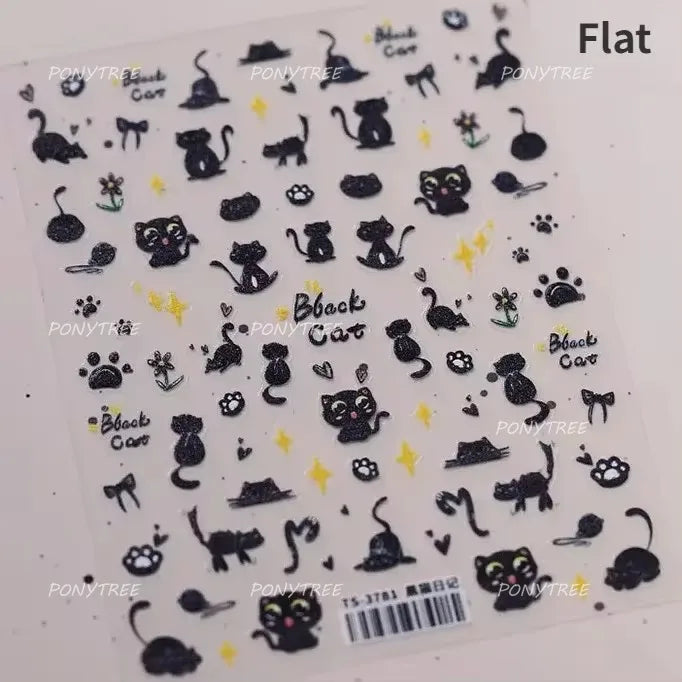 Black Cat Kitten Rabbit Cat's Paw Bowknot Tie Bunny Animals Love Heart Jelly Adhesive Nail Art Stickers Manicure Decal Wholesale (ONLINE ORDER ONLY)