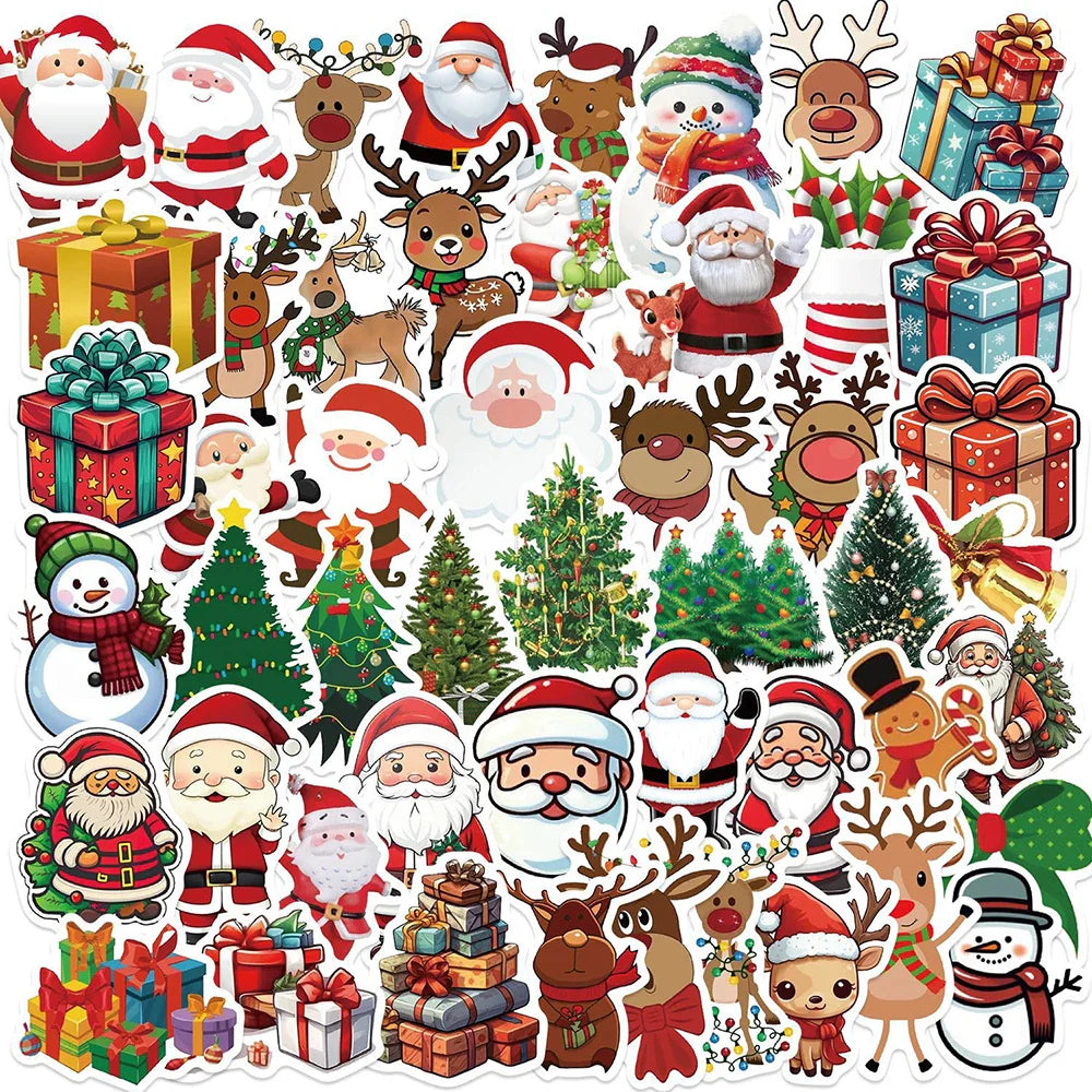 Christmas Santa Snowman Stickers 10/30/50pcs - Gifts, Party Decor, Phone, Luggage, Fridge, Bike, Suitcase, Kids DIY Decals (ONLINE ORDER ONLY)