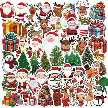 Christmas Santa Snowman Stickers 10/30/50pcs - Gifts, Party Decor, Phone, Luggage, Fridge, Bike, Suitcase, Kids DIY Decals (ONLINE ORDER ONLY)