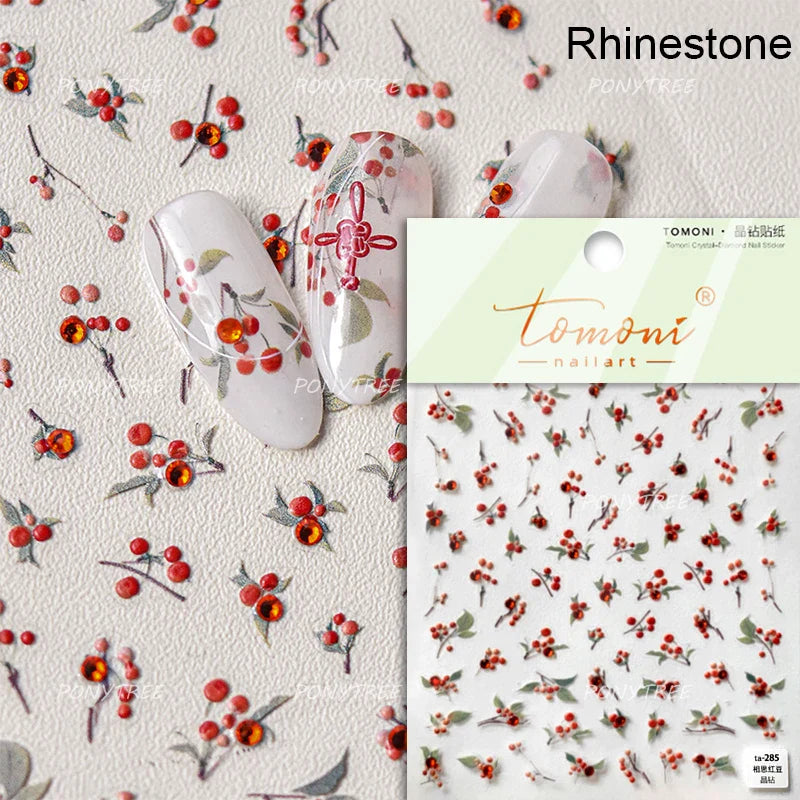 Strawberry Cherry Loquat Longan Peach Grapes Plant Red Bean Fruit Flat Realistic Painting 3D Nail Art Stickers Manicure Decals (ONLINE ORDER ONLY)