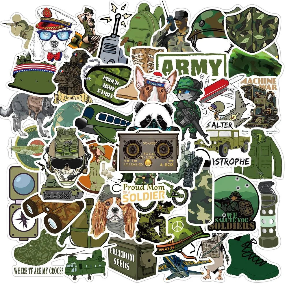 50/100PCS Military Graffiti Sticker Pack Cool Soldier Car Stickers and Decals Vinyl DIY Laptop Skateboard Phone Case for Boys (ONLINE ORDER ONLY)
