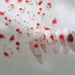Rose Flower Bouquet Wreath Lace Green Leaves Beautiful Floret Heart Rich Adhesive Nail Art Decorations Stickers Manicure Decals (ONLINE ORDER ONLY)