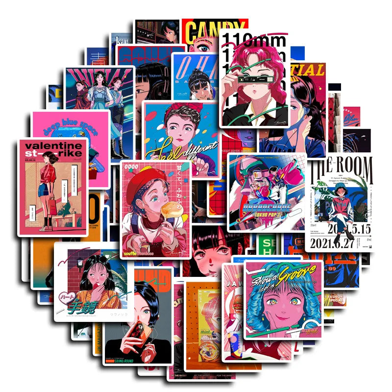 Cartoon Anime Girl Stickers for Phone Laptop Luggage Skateboard (Online Order Only)