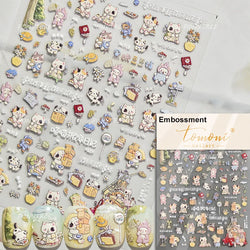 Cute Cat Cherry Sweet Cake Dog Butter Cookie Coffee Strawberry Jam Ice Cream Adhesive Nail Art Decoration Sticker Manicure Decal (Online Order Only)