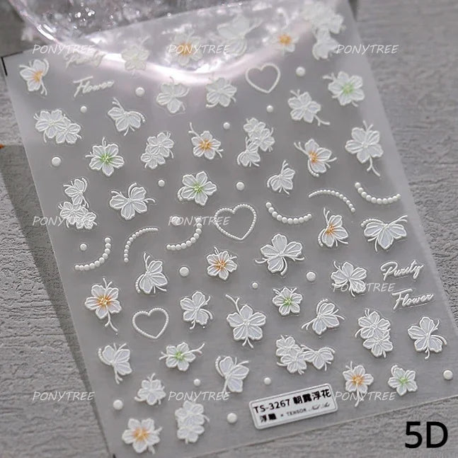 Embroidered Butterfly Flower Colourful Gradient Morning Glory Leaves Self Adhesive Nail Art Stickers Rhinestone Manicure Decals (ONLINE ORDER ONLY)