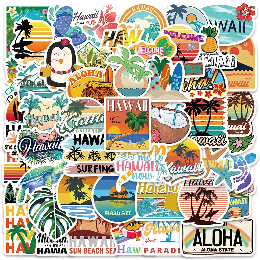 50PCS Waterproof Surfing Stickers for Surfboard, Car, Suitcase, Skateboard (Online Order Only)
