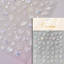 Shiny White Pink Blue Gold Snowflakes Hexagon Water Bubbles Winter 5D Self Adhesive Nail Art Stickers Rhinestone Manicure Decals (ONLINE ORDER ONLY)