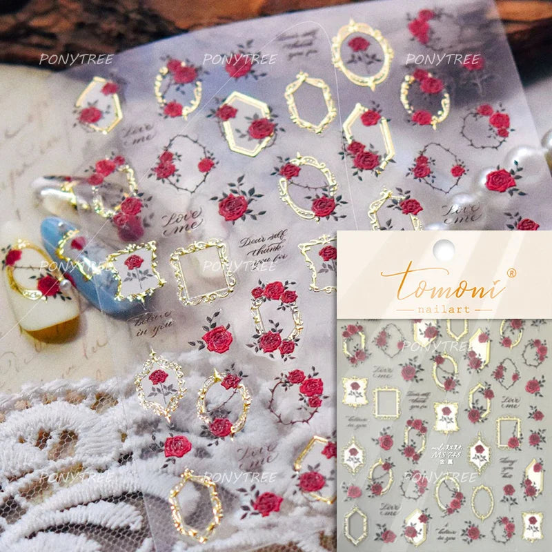 Watercolor Style Colourful Rose Flower Embossment Romantic Garden 5D Self Adhesive Nail Art Decoration Stickers Manicure Decals (ONLINE ORDER ONLY)