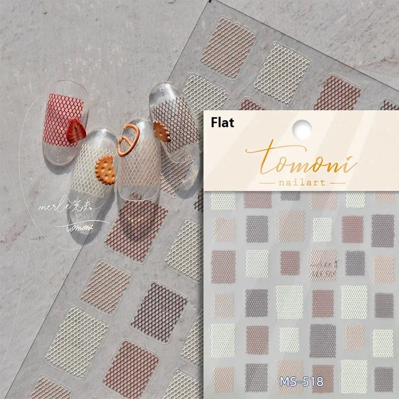 French Style Colorful Square Grid Rhombus Stripe Bowknot Line 3D Self Adhesive Nail Art Stickers Shiny Rhinestone Manicure Decal (Online Order Only)