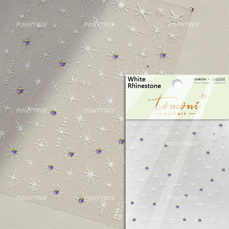 Colorful Starry Light Starburst Love Heart Halo Dyeing Soft Reliefs Self Adhesive Nail Art Decoration Stickers Manicure Decals (ONLINE ORDER ONLY)