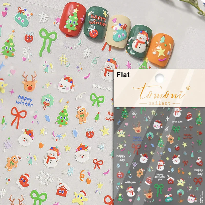 Winter Dreamy Hot Stamping Romantic White Pink Snowflakes Hexagon 3D Self Adhesive Nail Art Stickers Christmas Manicure Decals (ONLINE ORDER ONLY)