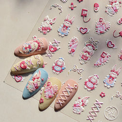 Bunny Love Heart Rabbit Nurse Cut Wound Bowknot Pill Flower Medicine Treatment Self Adhesive Nail Art Stickers Manicure Decals (ONLINE ORDER ONLY)