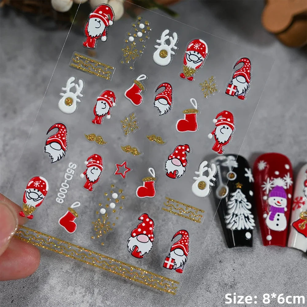 Cute Deer Christmas Nail Stickers 5D Embossed Elk Star Gingerbread Man Snowflake Santa Claus Holly DIY Winter Engraved Manicure* (ONLINE ORDER ONLY)