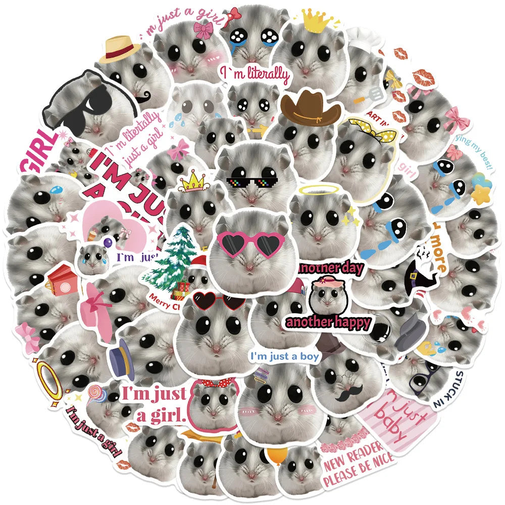 10/50pcs Cute Funny Sad Hamster Meme Stickers Im Just A Girl DIY Scrapbooking Fridge Phone Luggage Decorative Waterproof Decals (ONLINE ORDER ONLY)