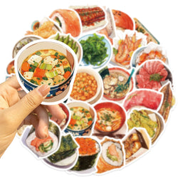 30Pcs Japanese Gourmet Food Stickers for Laptop Scrapbook Waterproof Cartoon Graffiti Decals Cute Sticker Toys Decor (Online Order Only)