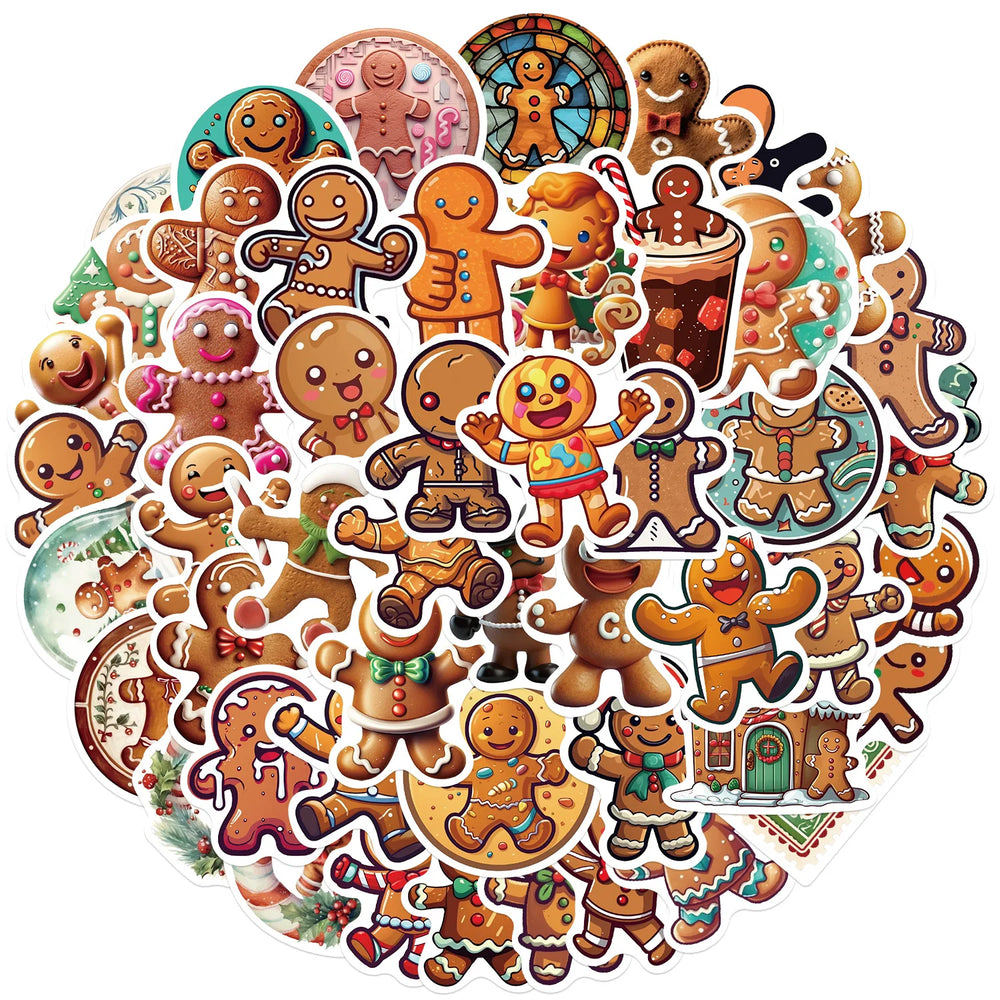 Gingerbread Man Stickers 10/30/50pcs for Suitcase, Skateboard, Laptop, Luggage, Phone, Car, DIY (Online Order Only)
