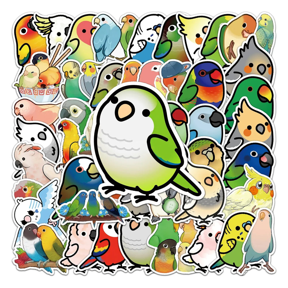 50Pcs Parrot Cartoon Waterproof Vinyl Stickers for Skateboard Snowboard (Online Order Only)