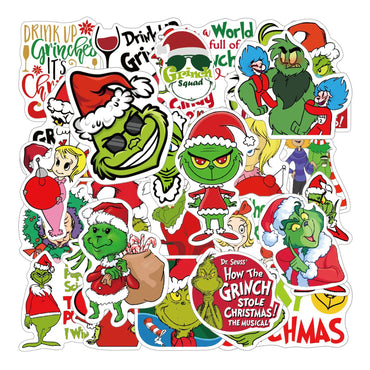 10/30/50PCS The Grinch Movie Stickers Funny Cartoon Sticker Christmas Graffiti Decals Luggage Laptop Guitar Car Bike Kids Toys (ONLINE ORDER ONLY)