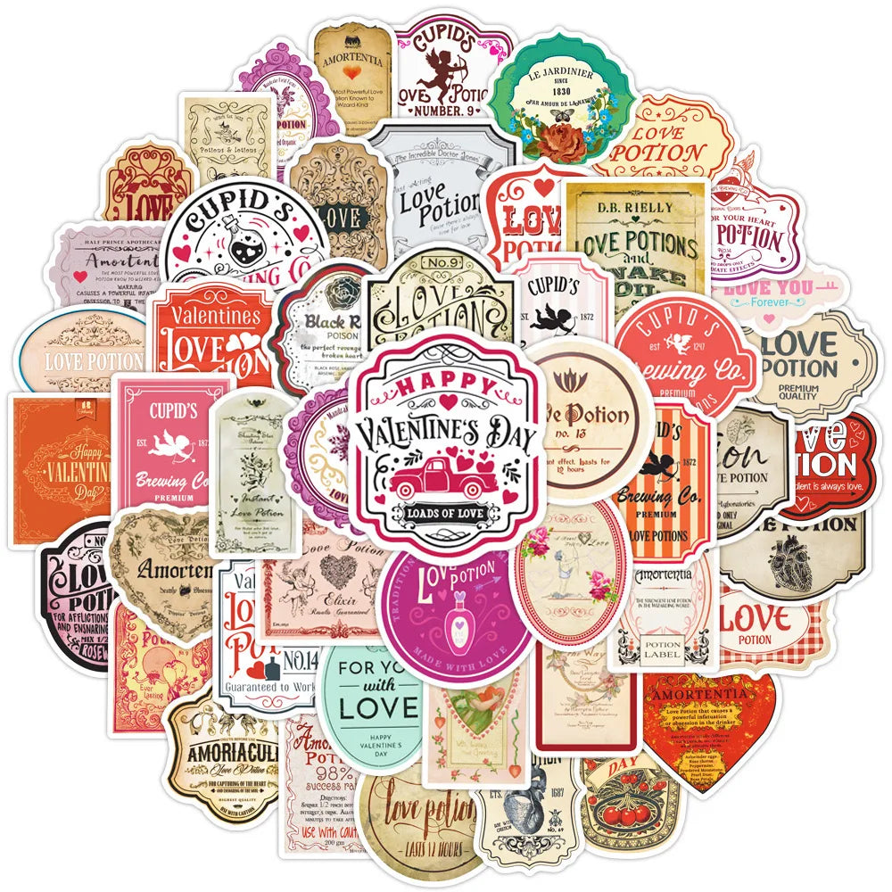 10/50Pcs Funny Vintage Halloween Valentine's Day Love Potion Label Sticker Packs (Online Order Only)
