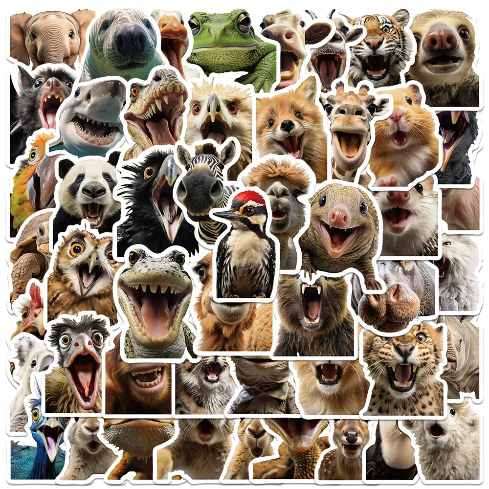 50pcs Funny Animals Meme Stickers Laptop Water Bottle Decals Kids Adults Luggage Guitar Phone DIY Waterproof Graffiti (Online Order Only)