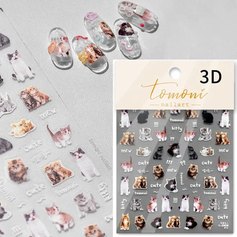 Cute Cat Eye Fishbone Animals Leopard Cat Ginger Cat Kitten Exclamation Point Paw Self Adhesive Nail Art Sticker Manicure Decals (ONLINE ORDER ONLY)