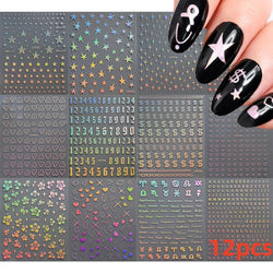12pcs 3D Golden Glitter Heart Love Nail Stickers Valentine Self Adhesive Cute Cartoon Decal Geometry Slider Manicure Decoration* (ONLINE ORDER ONLY)