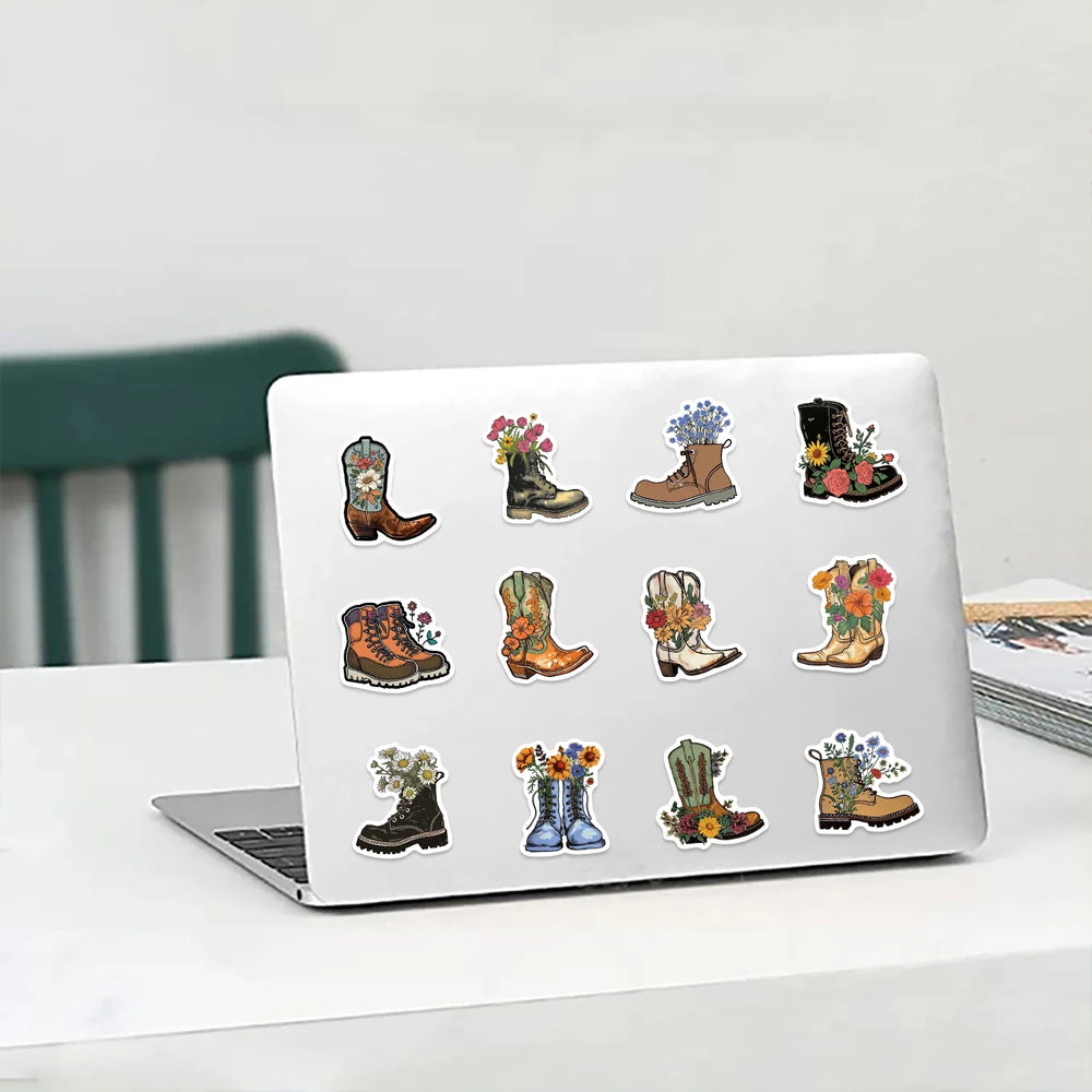 50pcs Vintage Flowers Boots Graffiti Stickers  DIY Scrapbooking  Waterproof Sticker For Laptop Phone Guitar Luggage (Online Order Only)