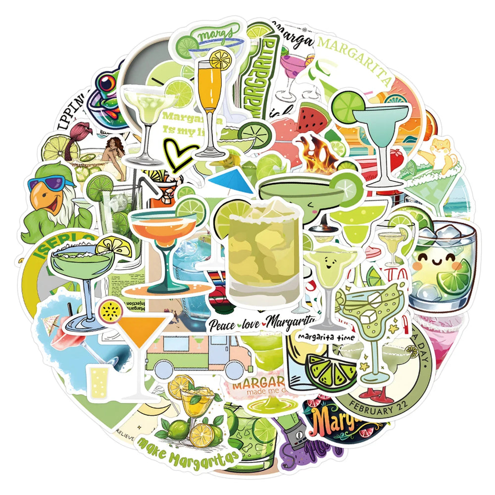 Margarita Cocktail Stickers 10/30/55PCS Cartoon Decals for Luggage Laptop Phone Car Bike Skateboard Kids Toy (ONLINE ORDER ONLY)