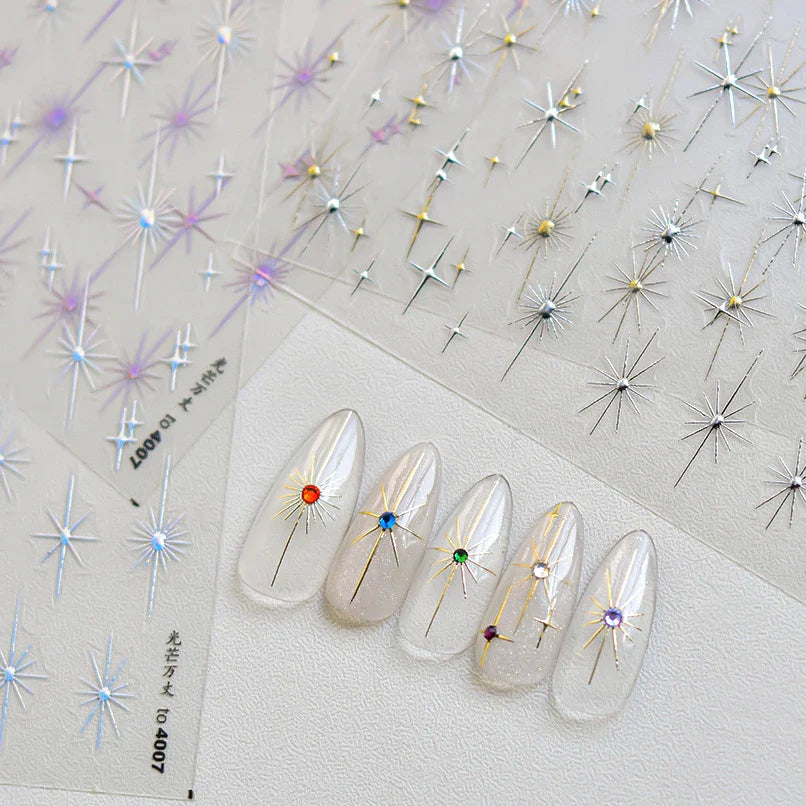Gold Silver Star Laser Pink Colorful Glitter Starlight Sparkle Rhinestones Relief Nail Art Decorations Stickers Manicure Decals (ONLINE ORDER ONLY)