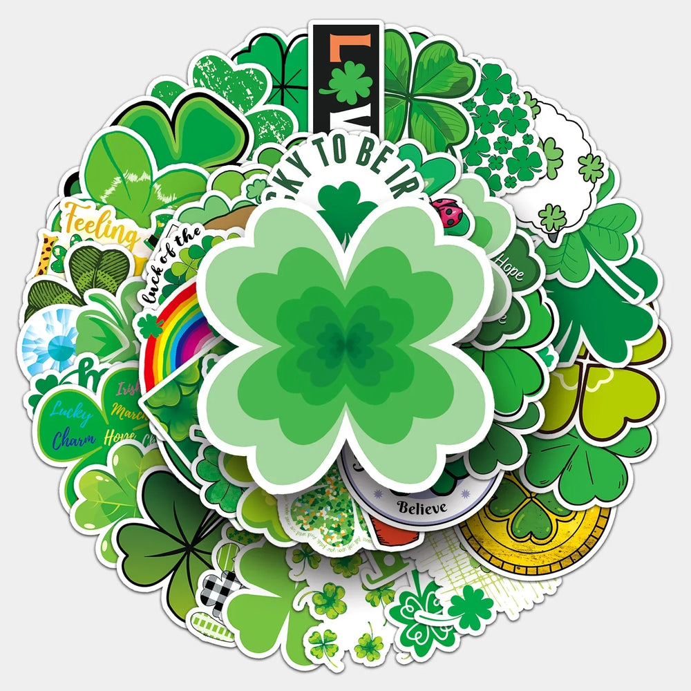 50Pcs Lucky Clover Cartoon Waterproof Vinyl Stickers for Skateboard Snowboard (ONLINE ORDER ONLY)