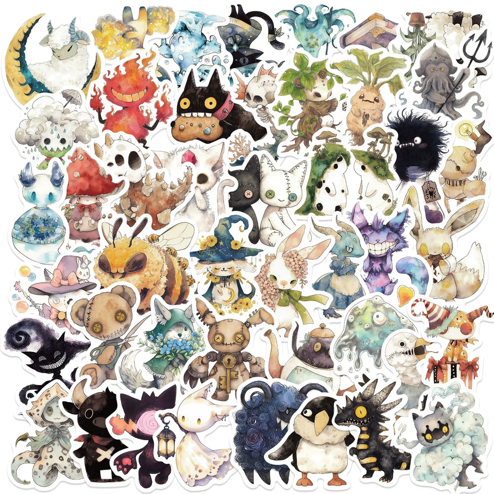50pcs Ridiculous Fairy Tale Monster Sticker Pack Waterproof Laptop Skin Cute Phone Case Kawaii Packaging Art Supplies Stationer﻿ (Online Order Only)