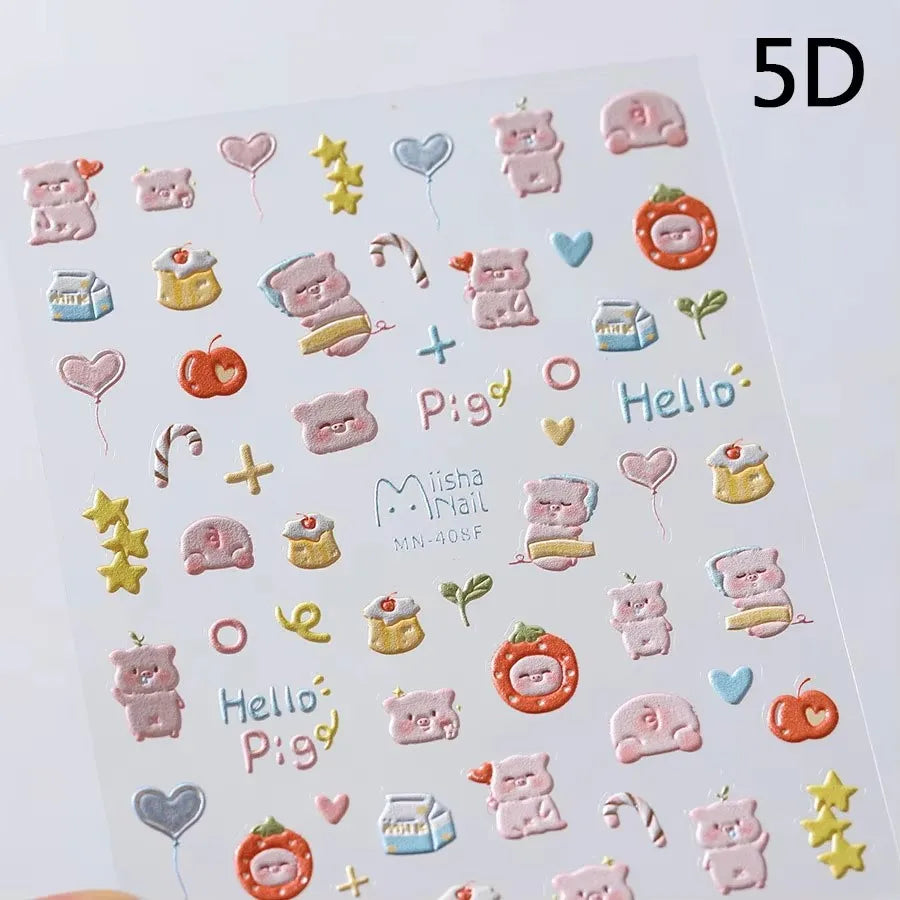Cute Mango Dog Puppy Bear Bichon Blueberries Strawberry Cake Fruit Juice Desserts Corgi Adhesive Nail Art Sticker Manicure Decal (Online Order Only)