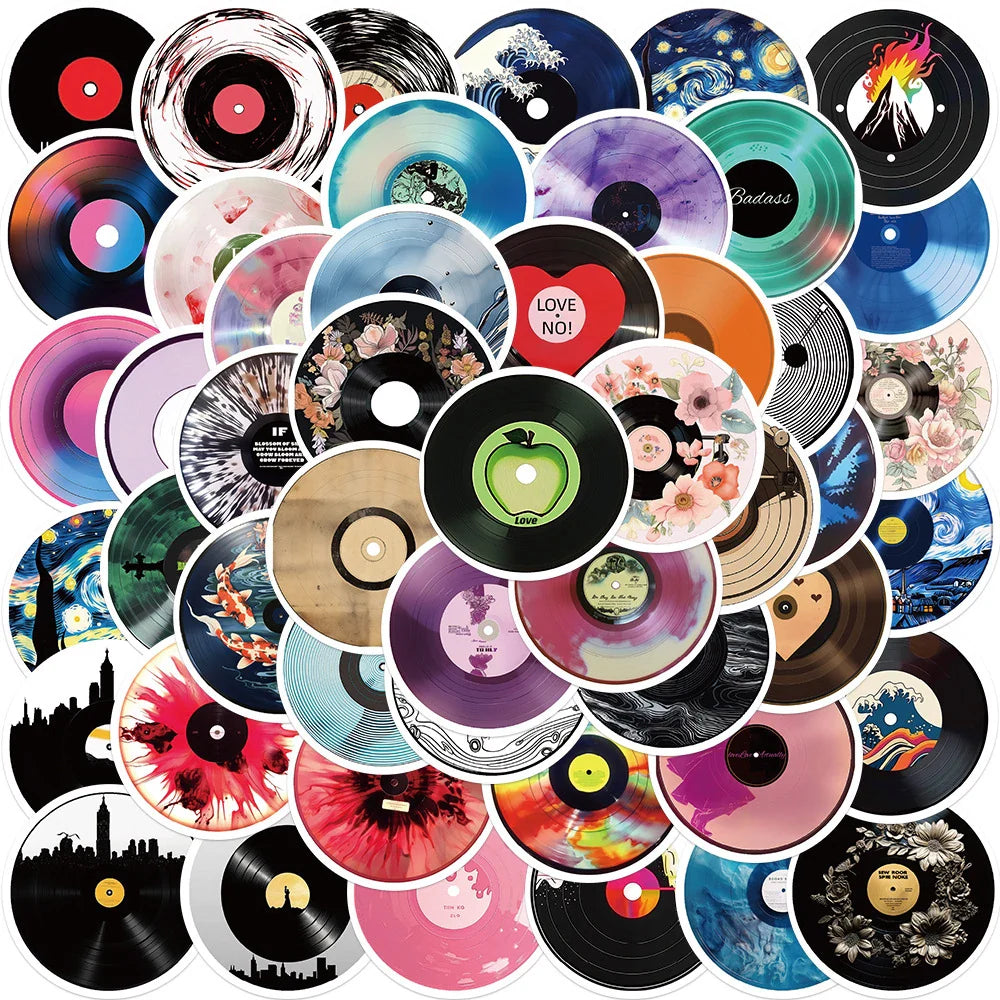 Vinyl Record Music Stickers Pack - Waterproof Decals for Laptop, Motorcycle, Suitcase, Phone, Car (Online Order Only)